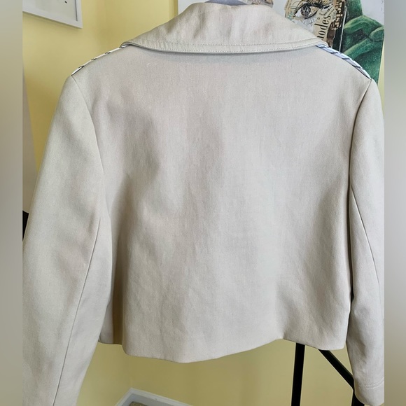 NICOLE MILLER Caprivi Striped Jacket in Khaki with Contrast Panel, Size Large - Picture 13 of 13